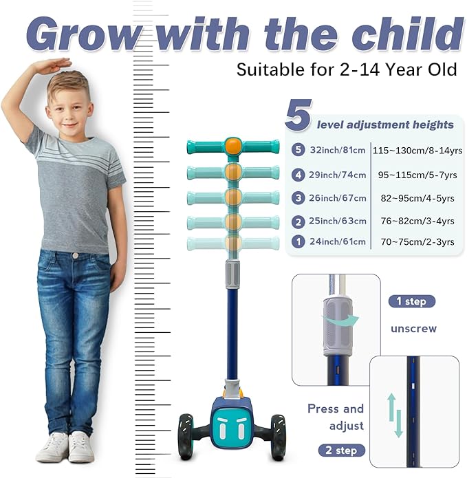 Unbreakable & Never Fall Down 2-in-1 Scooters Kids 3 Wheel Kick Scooter for Boys Girls Ages 3-8, Adjustable Height & Seat, Widened Non-Slip Deck, More Safer for Beginner Toddlers