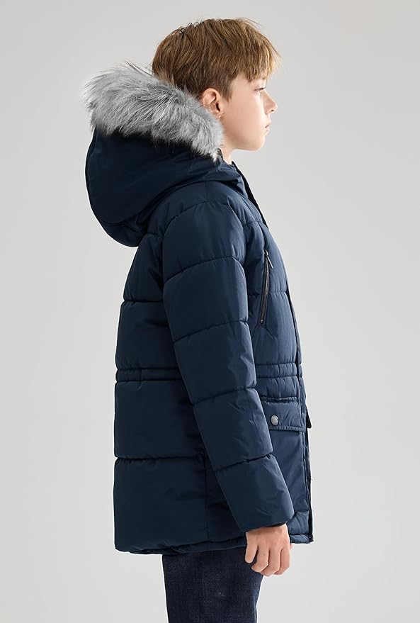 maoo garden Boys Puffer Winter Coat Big Kids Heavyweight Sherpa Lined Fur Hooded Jacket Water-Resistant Snow Parka