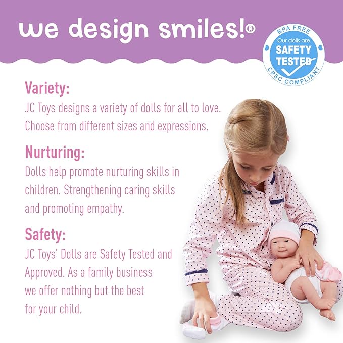 8 piece Layette Baby Doll Gift Set | JC Toys - La Newborn Nursery | 14" Life-Like Smiling Doll w/ Accessories | Blue | Ages 2+