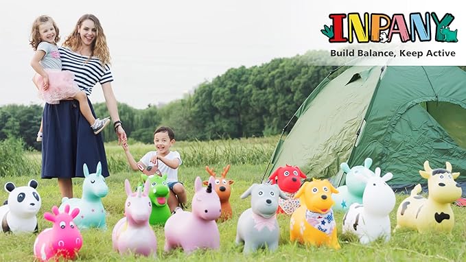 INPANY Bouncy Horse, Giraffe Hopper Toys, Toddlers Bouncing Animal, Inflatable Jumping Hopping Horse, Ride on Rubber Bouncer, Outdoor Indoor Birthday Gifts for 2 3 4 Year Old Girls Boys