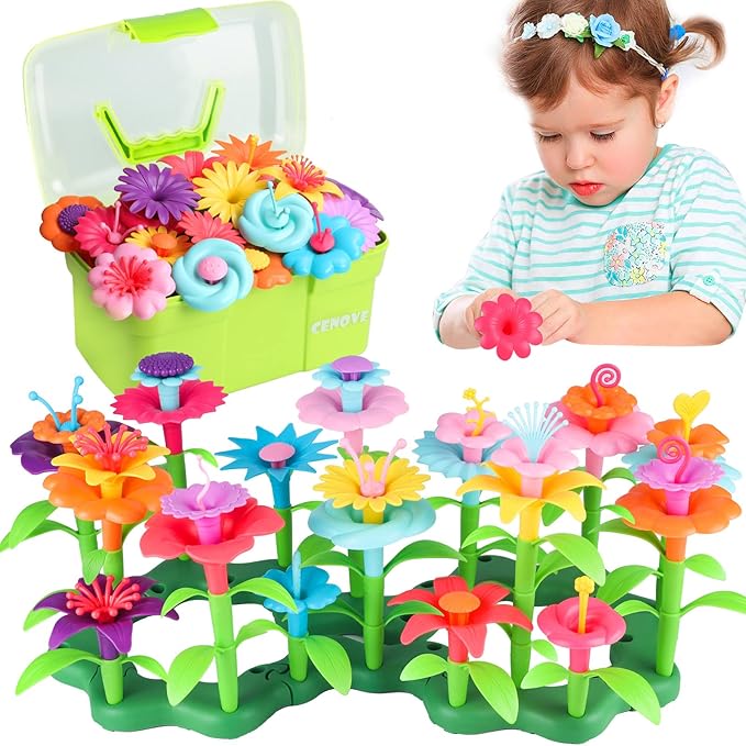CENOVE Birthday Toys Gifts for 3 4 5 Years Old Toddler Girls Boys,Flower Garden Building Toy STEM Educational Activity Preschool Gift Toys for Kids Age 3+ with Storage Box
