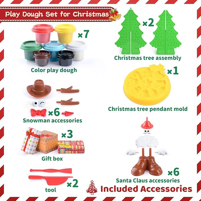 PLAY Christmas Tree Color Dough Sets for Kids Ages 4-8, DIY Dough Kit Toys Christmas Crafts for Kids, Play Color Dough Sets for Kids Ages 2-4 Safe & Non-Toxic Dough Gifts for Kids 4-6 Girls