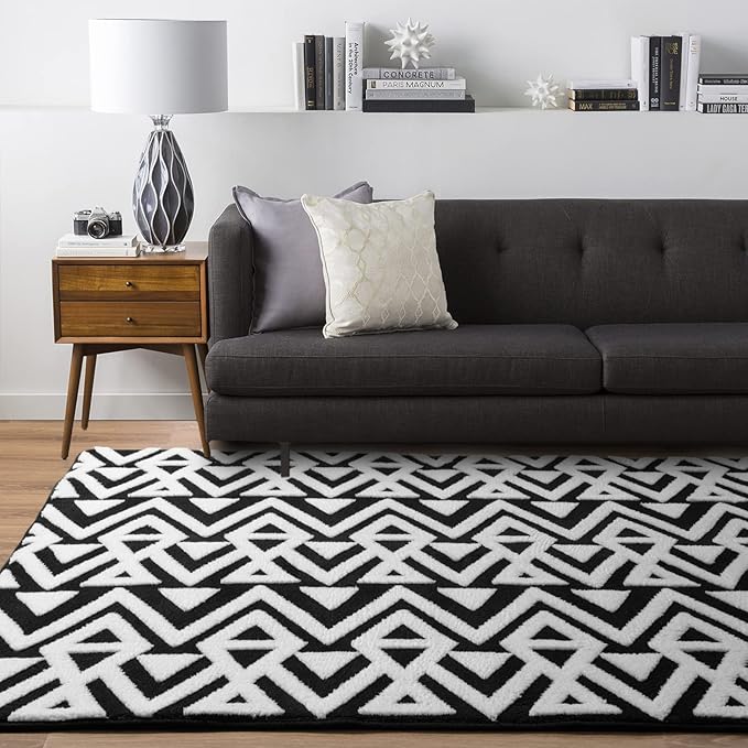 Ompaa Ultra Soft Geometric Bedroom Rugs Memory Foam Carpet, Black 6 x 9 Feet, Cozy Area Rugs for Living Room Couch Dorm Bedside Kids Girls Teens Room Nursery Decor Floor Mat