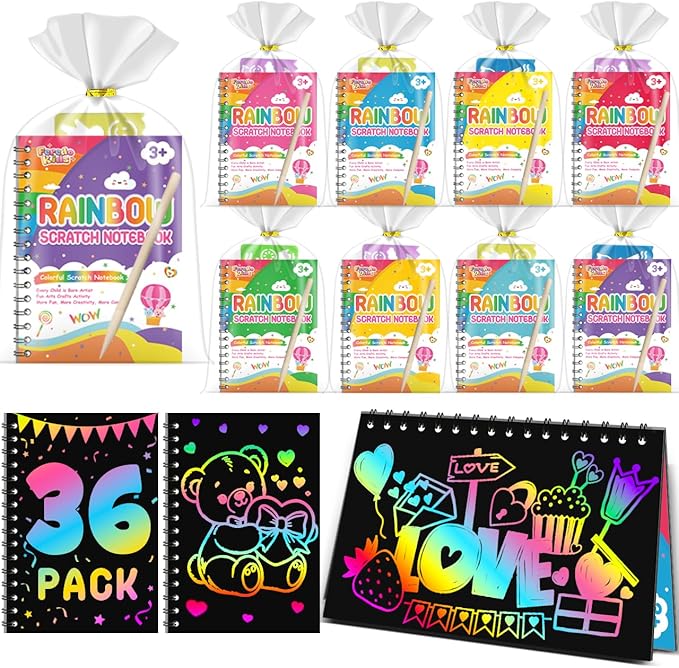 Party Favors for Kids: 36 Pack Rainbow Scratch Art Notebook Students Classroom Gifts Bulk for Girls Boys Goodie Bags Stuffers, Return Gifts for Birthday Party Favors Bulk Kids Crafts