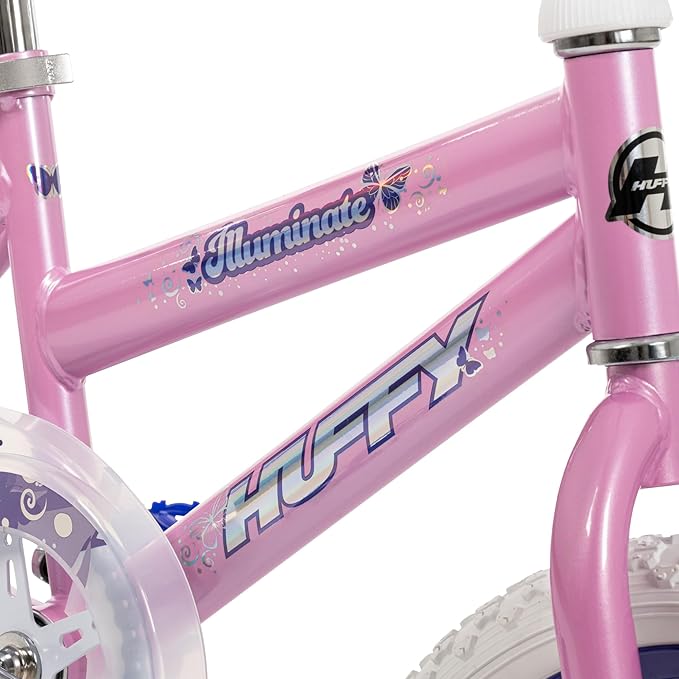 Huffy Illuminate Bike for Girls, 12/16/20 Inch Size Options, Ages 3+ Years Old, Removable Training Wheels (12" and 16" Only), Multiple Color Options, Easy Assembly, Streamers, Adjustable Seat, Durable