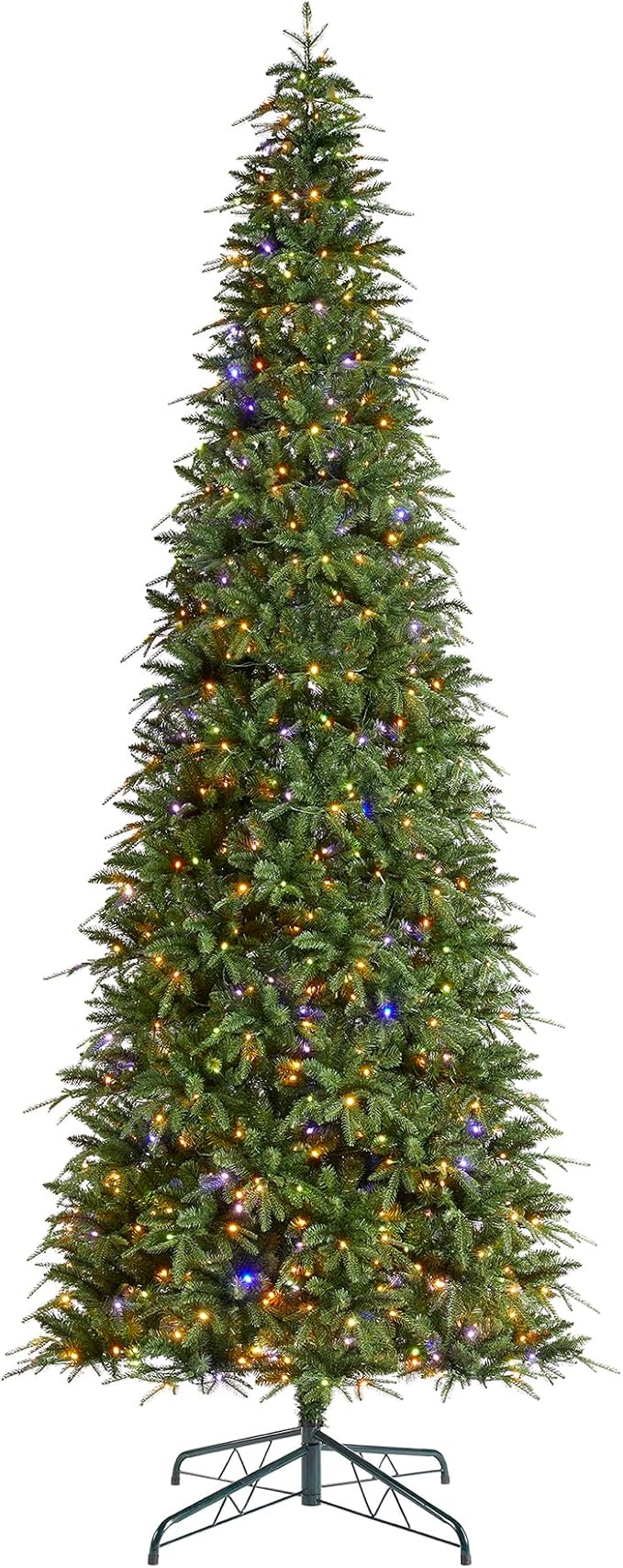 Glitzhome 11ft Prelit Artificial Christmas Tree,Radiant Evergreen Fir with 850 Warm White/Multi-color LED Lights,9 Function,w/Remote Control,Holiday Décor w/Easy Assembly,Metal Hinges & Foldable Base