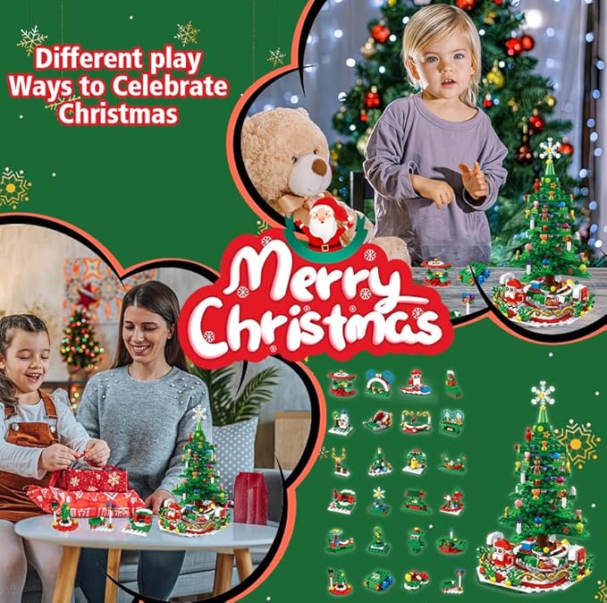 Advent Calendar 2025 Christmas Tree Building Blocks Set, 24 Days Christmas Countdown Building Block Kit, 24 IN 1 Christmas Building Blocks Toy Gift for Teens Girls Boys Adults Ages 6+