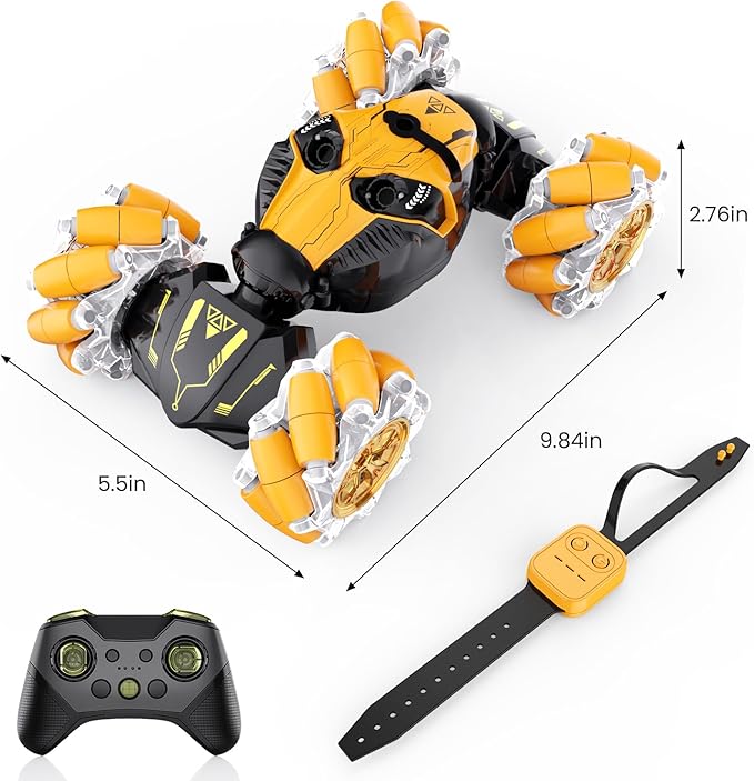 Gesture Sensing RC Stunt Car with Spray, Boys Toys Age 5-12 Year Old, 4WD 360° Rotating Remote Control 2.4Ghz Hand Controlled Car with Light & Music A