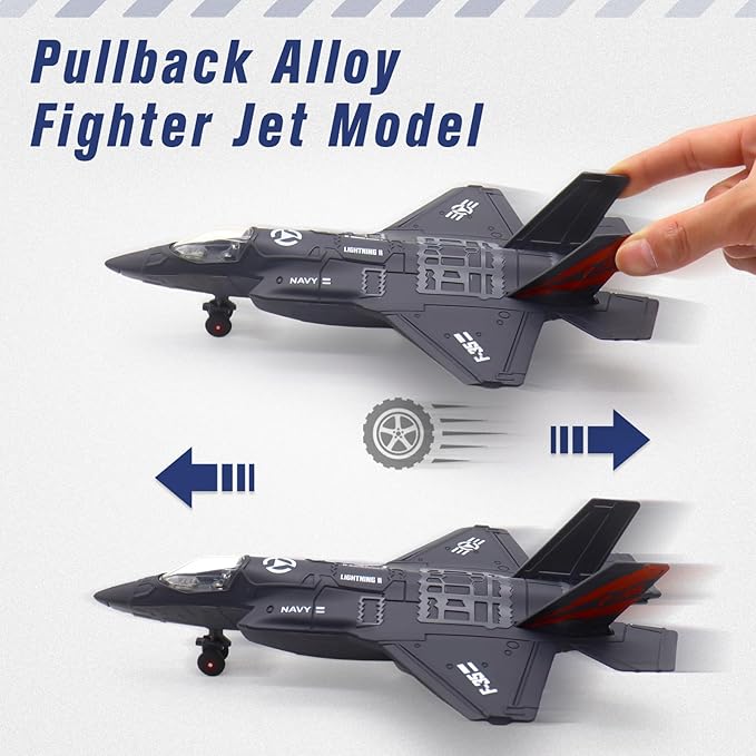 Dollox Metal Army Fighter Jets Model Airplane Toys with Light and Sound, Pull-back Alloy Airplane Toy Set Military Fighter Aircraft Flying Toys Diecast Jet Plane Models for Kids Birthday Gifts, 2 Pack
