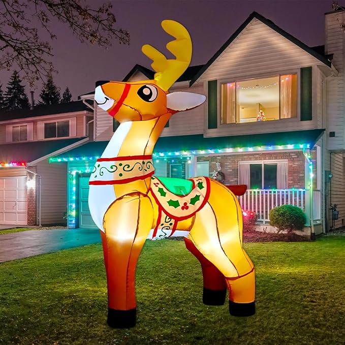 GOOSH 6 FT Christmas Inflatables Reindeer Outdoor Decorations Blow Up Yard Cute Deer with Built-in LEDs for Xmas Garden Lawn Indoor Party Decor