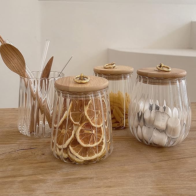 38 FL OZ Glass Jars with Bamboo Lids, Airtight Storage Containers, Large Candy Jars for Coffee Nuts Cookies, Decorative Glass Canister, 1130ml Oval