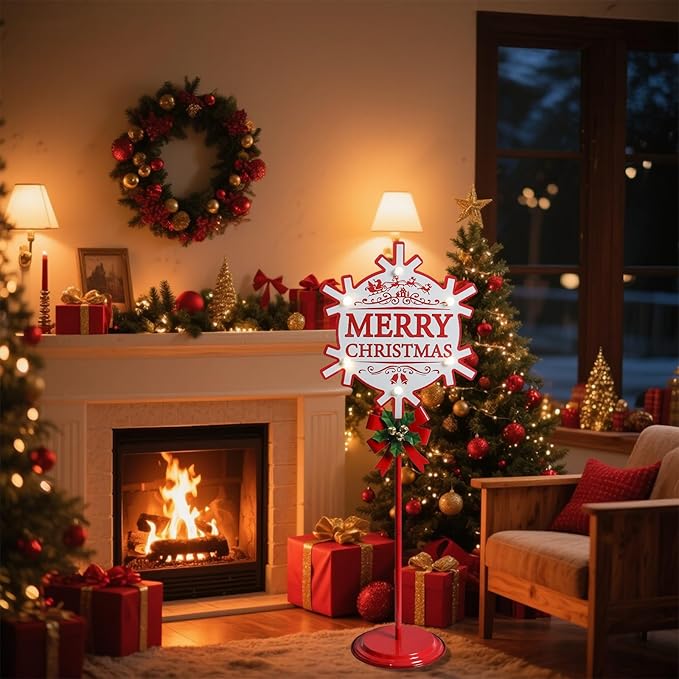 Merry Christmas Sign with LED Light Battery Operated with Timer Christmas Signs with Base Xmas Holiday Decorations Patio Lawn Yard Outdoor Display Decor