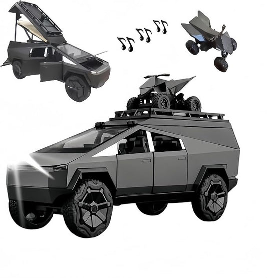 1:24 Camping RV Car Model Toys, Pickup Trailer RV Metal Pick-Up Truck Trailer Toy with Motorcycle Pickup Truck Model with Sound Light Pull Back and Super Realistic Exterior Vehicle Gifts（Dark Grey