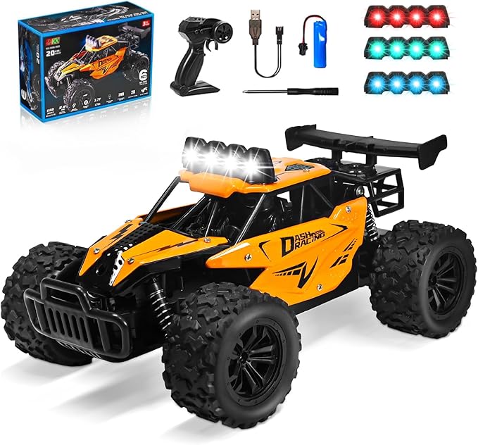 1:16 Scale Remote Control Car - 2.4GHz High Speed 20KM/H All Terrain RC Monster Truck Off Road with LED Headlights and Rechargeable Battery Xmas Gift for Adults Boys Age 8-12