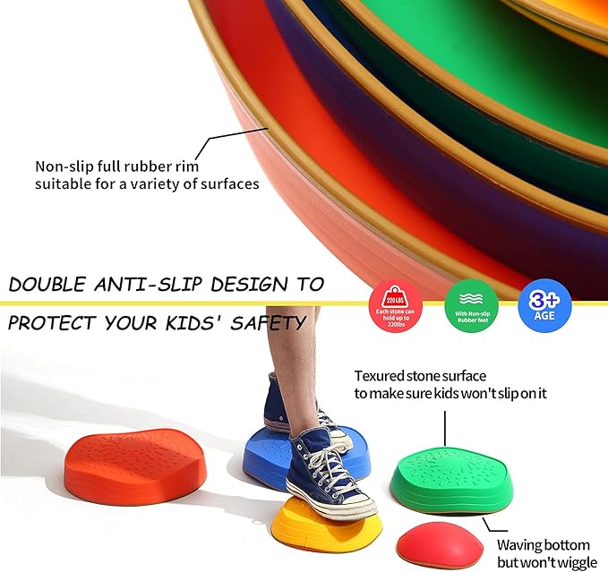 makarci Stepping Stones for Kids, 5pcs Non-Slip Plastic Balance Stones, Promoting Children's Coordination Skills Sensory Play Equipment, Toddler Toys for Age 3 4 5 6 7 8 Years
