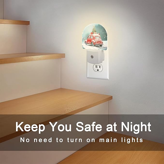 Vintage Christmas Red Car Night Light for Kids, Car Loaded with Gifts Christmas Tree Night Light Plug in with Dusk to Dawn Sensor,0.5w Energy Saving Nightlight for Boys Girls Home Decor