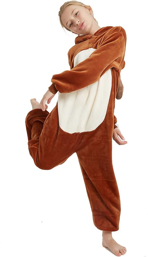 Kid Reindeer Onesie Pajamas Deer Christmas Halloween Costume Boy Girl Animal Onepiece, Brown Deer, 120cm