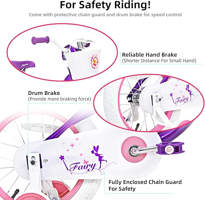 JOYSTAR Fairy Girls Bike for Toddlers and Kids Ages 2-8 Years Old, 12 14 16 18 Inch Kids Bike with Training Wheels, Handbrake and Basket, Toddler Girl Bike, Children Bicycle