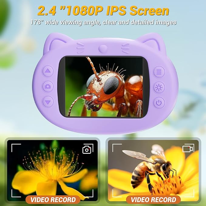 2.4" Screen Pocket Kids Microscope: 1000X Handheld Microscope for Photo and Video - Portable Science Kits STEM Toys – Christmas/Birthday Gifts for Girls & Boys Ages 3-12(Purple)