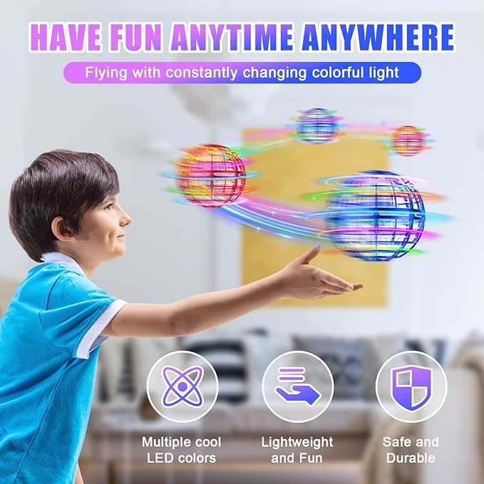 Flying orb Ball 2025 Hover Boomerang Ball 6 Lighting Effects Cool Toys Gift for 678910+ Year Kids Teen Adults Indoor Outdoor Flying Ball Toy（Blue & Red）