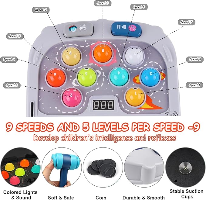 Hammer Mole Game for Toddler, Toys for 3-12 Year Old Boys and Girls, Kids Whack Pound Game,Gifts for 3 4 5 6+ Year Old Boys, Interactive Educational Toy with Sound and Light, PK Mode with 2 Hammers