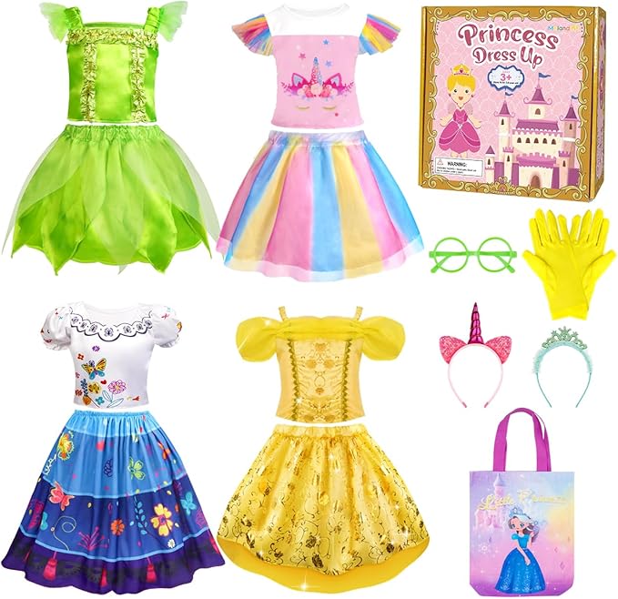 Meland Princess Dress Up - Princess Dresses for Girls with Princess Toys, Dress Up Clothes for Little Girls Pretend Play