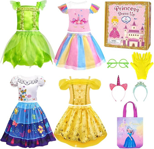 Meland Princess Dress Up - Princess Dresses for Girls with Princess Toys, Dress Up Clothes for Little Girls Pretend Play