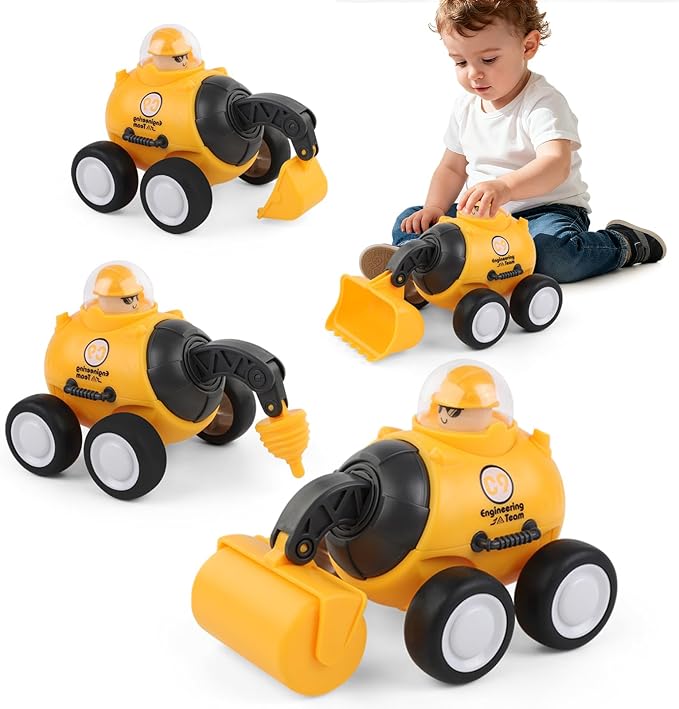 Construction Toys for 2 3 4 5 Years Old Boys Girls Kid Toddlers, Press to Go Engineering Friction Inertia Car Toys for 18 Month, Sandbox Excavator Truck Toys Vehicles, Christmas Birthday Gifts