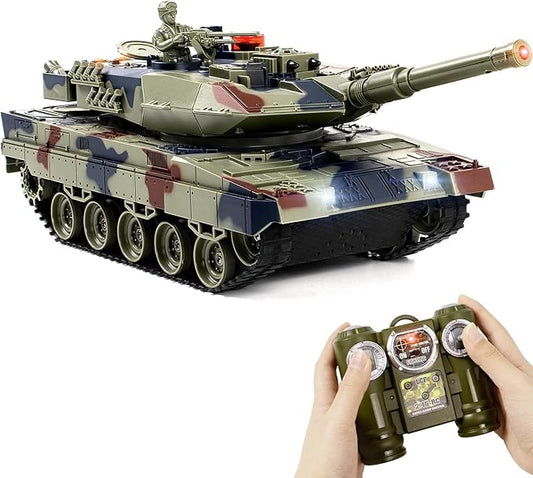 1/24 RC Tank, Remote Control Ger Leopard II Army Model Tank with Sound Effects, Lights and Smoke, 2.4G Military Model Toy for Kids, Perfect Birthday for Boys 6+ Years Old