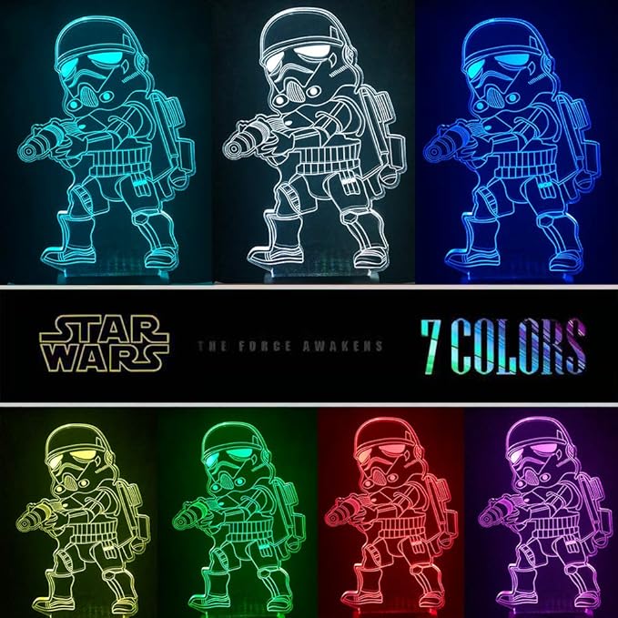 Manco 3 Pattern 3D Illusion Star Wars Night Light for Kids, 16 Color Change Decor Lamp - Star Wars Toys and Gifts Baby Yoda/Darth Vader/Stormtrooper