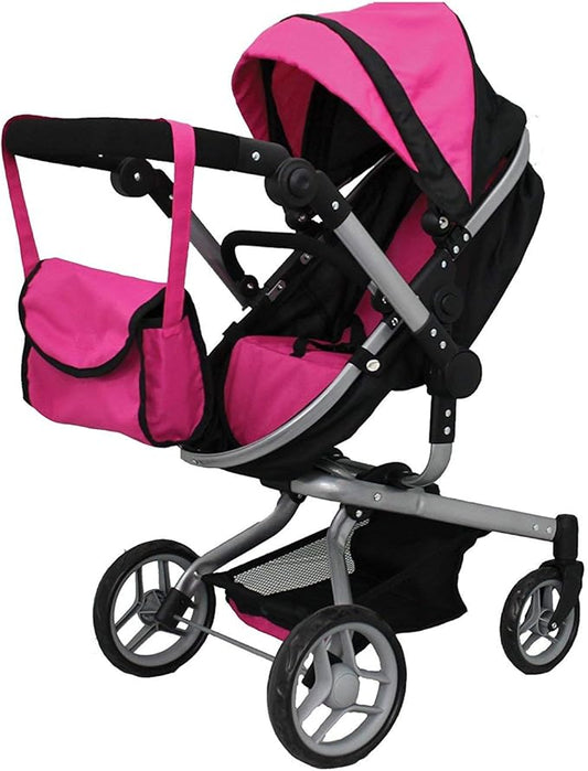 Mommy & Me 2 in 1 Deluxe Baby Doll Stroller, Toy Baby Stroller with Diaper Bag, Foldable, Doll Carriage for Kids, 32 Inches