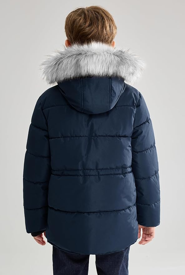 maoo garden Boys Puffer Winter Coat Big Kids Heavyweight Sherpa Lined Fur Hooded Jacket Water-Resistant Snow Parka
