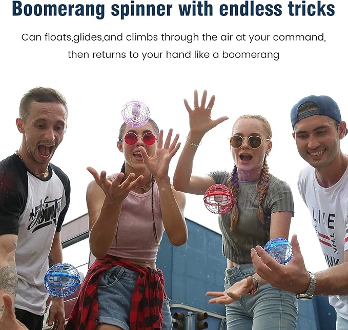 MERRYHOME Flying Ball Toys for Boys Grils: 2024 Fly Orb Cosmic Globe Boomerang Hover Ball, Hand Mini Drone, Flying Toy Fly Spinners for Kids Teens Adults Indoor Outdoor Toys (Red)