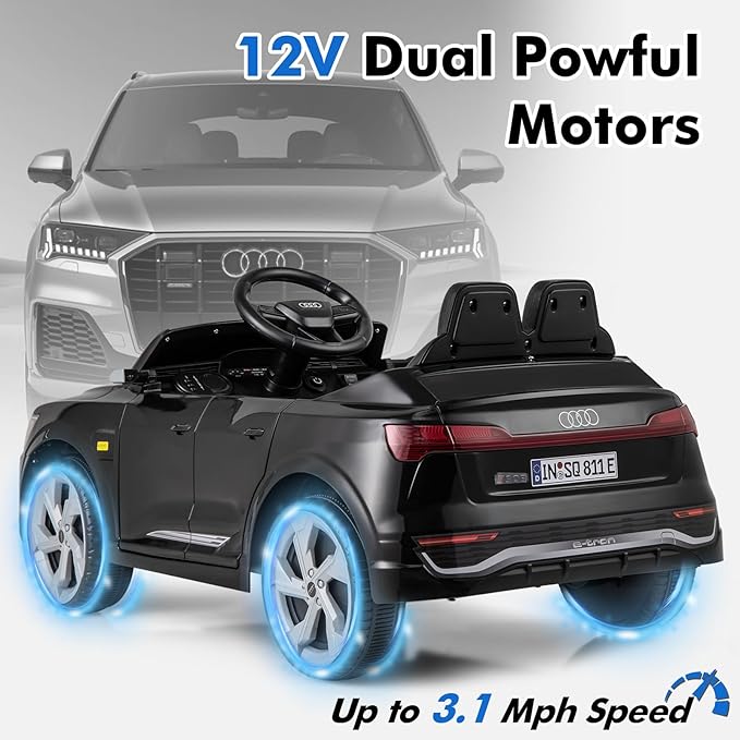 Licensed Audi SQ8 Ride on Car by INFANS, Battery Powered Electric Vehicle for with Remote Control, Adjustable Music, LED Lights, Suspension, Driving Toy Gift for Kids Toddler Age 3+ (Black)