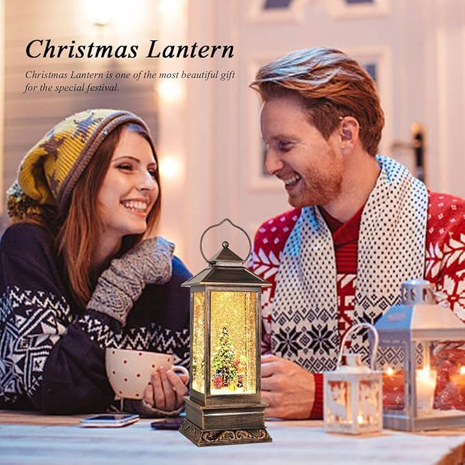 Christmas Decorations Home Lighted Christmas Snow Globe Christmas Lanterns Water Lanterns Glittering with Music USB and Battery Operated Singing Snow Globe Decoratives (Christmas Tree)