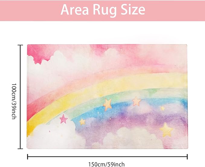 ABREEZE Kids Rainbow Play Mat Ultra Soft for Room, 3.3'x5' Non Slip Multi Color Children Nursery Area Rug Baby Carpet for Bedroom Decor Playroom Living Room