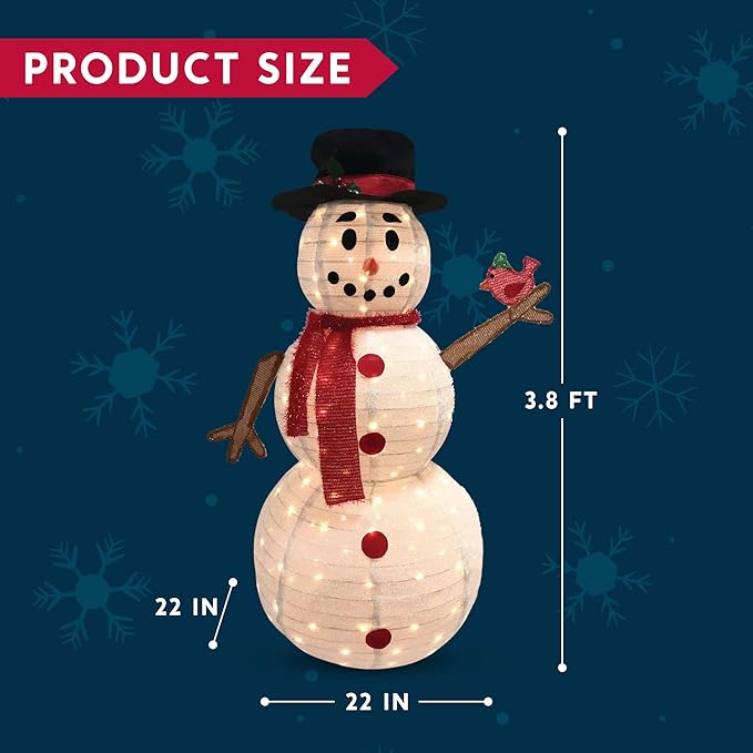 Joiedomi Snowman Christmas Decoration Outdoor, 160 LED Lighted Christmas Holiday Decorations, Collapsible Snowman Yard Lights Backyard Garden Lawn Xmas Decor, Snowman with Bird