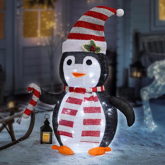Christmas Standing Lighted Penguin Decoration, Battery Operated Light-Up Christmas Decorations for porches, lawns, Yards, Indoor and Outdoor