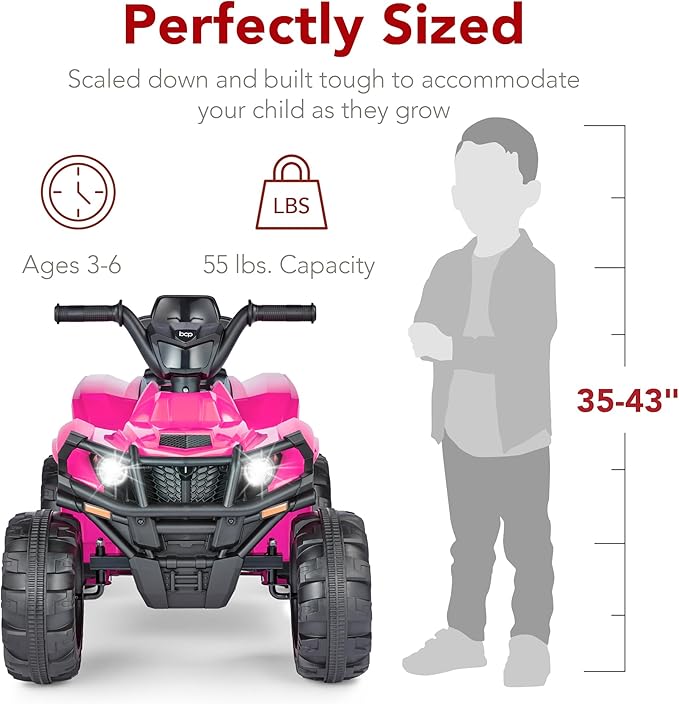 Best Choice Products 12V Kids Ride-On Electric ATV, 4-Wheeler Quad Car Toy w/Bluetooth Audio, 2.4mph Max Speed, Treaded Tires, LED Headlights, Radio - Hot Pink