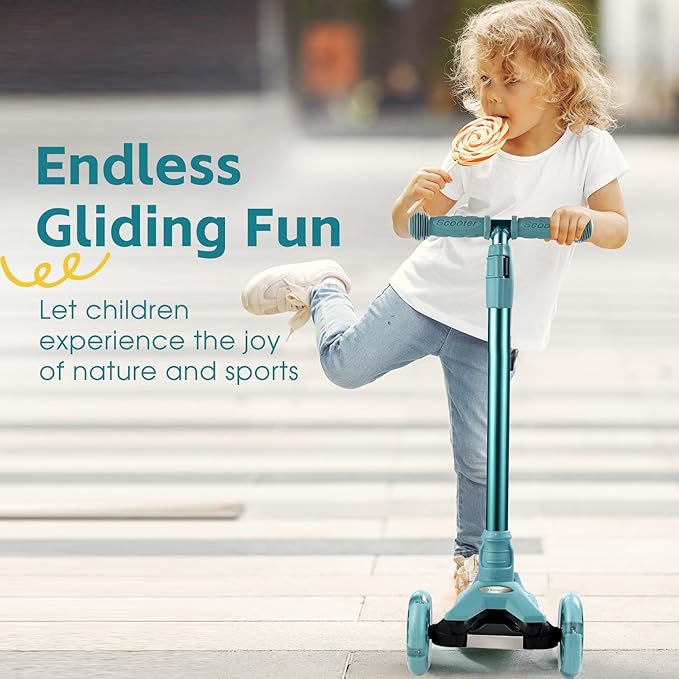 3 Wheel Scooter for Kids Ages 6-12,Kids Scooter with Light Up Wheels, Sturdy Deck Design, and 4 Height Adjustable Suitable for Kids Ages 3-12
