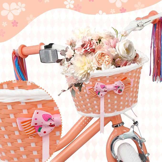 KORIMEFA Girls Bikes Ages 2-4 4-6 6-8 with Training Wheels 12 14 16 Inch, Little Small Kids Princess Toddler Bicycle with Streamers, Pedal Bike with Basket and Doll Seat, Coaster Brake, Birthday Gift