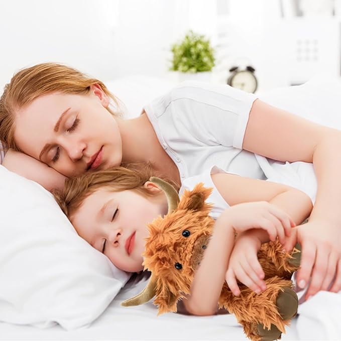 Music Highland Cow Stuffed Animal with Sound, Farm Cow Toy with ''Moo''Sound, Soft Farm Animal Cattle Plushie Doll Festival Presents for Adults Kids Boys Girls (Brown)