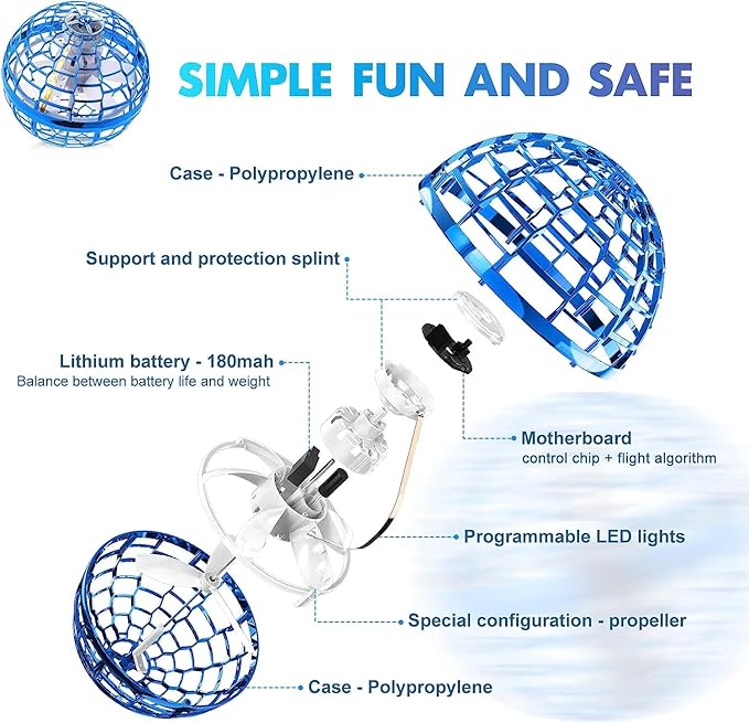MERRYHOME Flying Orb Ball Toys: 360°Rotating Hand Controlled Drone Orbit, 2025 Cool Toys, Gifts for 6 + Year Old Kids (Blue，3.3 inches)