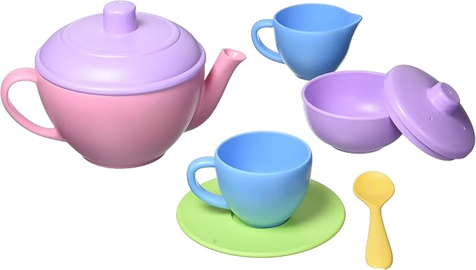 Green Toys Tea Set, Pink CB - 17 Piece Pretend Play, Motor Skills, Language & Communication Kids Role Play Toy. No BPA, phthalates, PVC. Dishwasher Safe, Recycled Plastic, Made in USA.