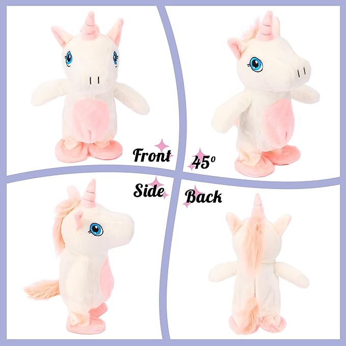 Hopearl Talking Unicorn Repeats What You Say Walking Electric Interactive Animated Toy Speaking Plush Buddy Gifts for Toddlers Birthday, 9.5''