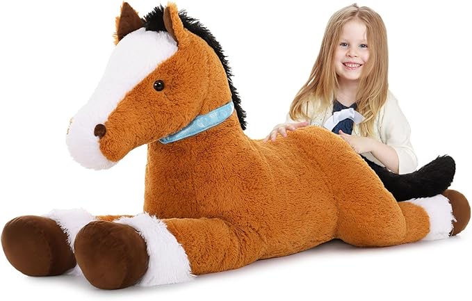 MaoGoLan Large Horse Plush Stuffed Animal, Big Pony Plush Toy, Jumbo Stuffed Horse, Ridable Pony Plush Pillow for Kids Girls Tan