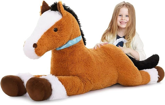 MaoGoLan Large Horse Plush Stuffed Animal, Big Pony Plush Toy, Jumbo Stuffed Horse, Ridable Pony Plush Pillow for Kids Girls Tan