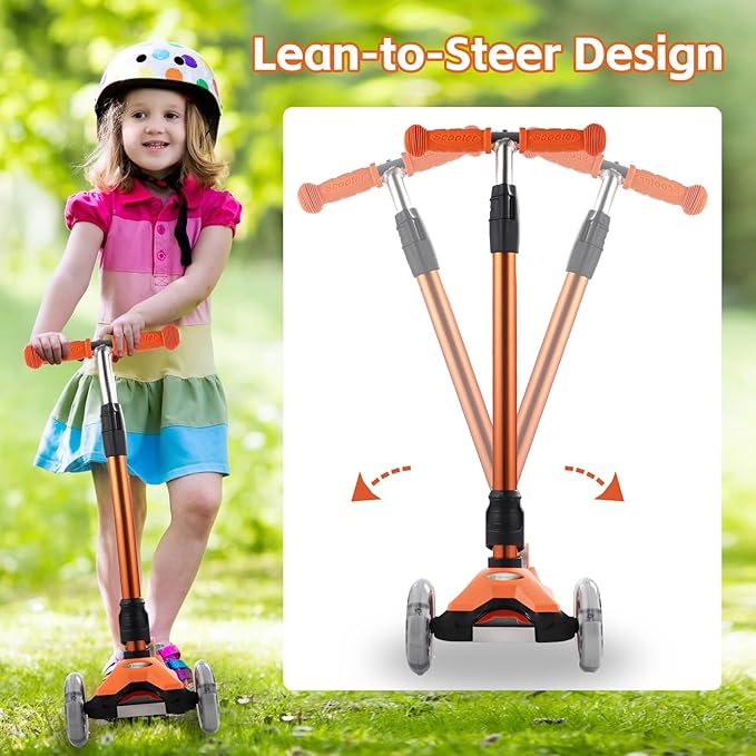 3 Wheel Scooter for Kids Ages 6-12,Kids Scooter with Light Up Wheels, Sturdy Deck Design, and 4 Height Adjustable Suitable for Kids Ages 3-12