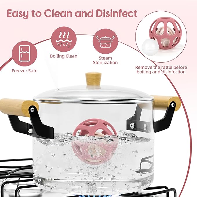 MCGMITT Baby Rattle Teether Toy, Easy Grasp Silicone Sensory Balls, Food Grade Stretchy Infant Toy Baby Ball, Montessori Teething Toy Gift for Infant Boys and Girls 0-6-12 Months