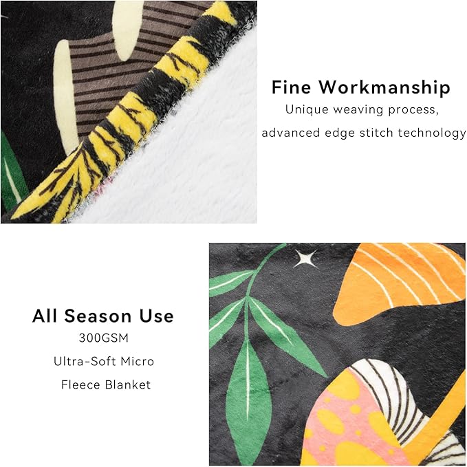 Mushroom Blanket Soft Flannel Fleece Lightweight Mushrooms Throw Blanket for Kids Boys Girls All Season Plant Blankets for Sofa Couch Bed Decorative Mushroom Blanket Gifts 60"x50"